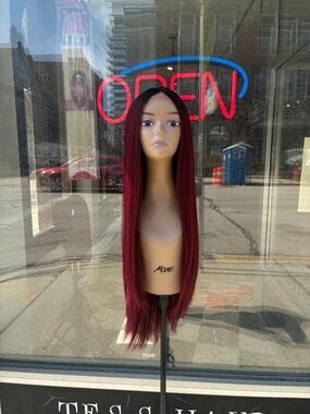 Long Straight Burgundy Lace Front Wig - Deep Wine Red